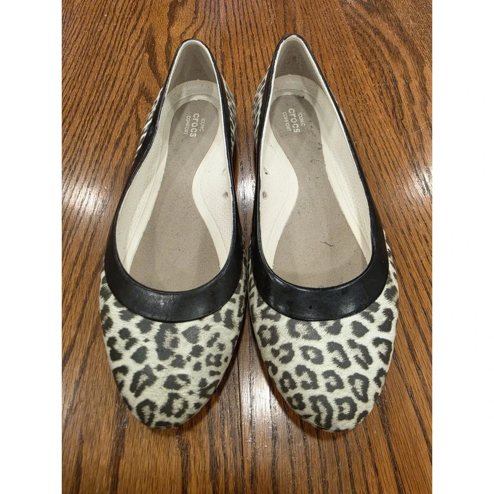 Crocs Leopard Print Cheetah‎ Print Slip On Ballet Flat Size 8 Mob Wife Eclectic